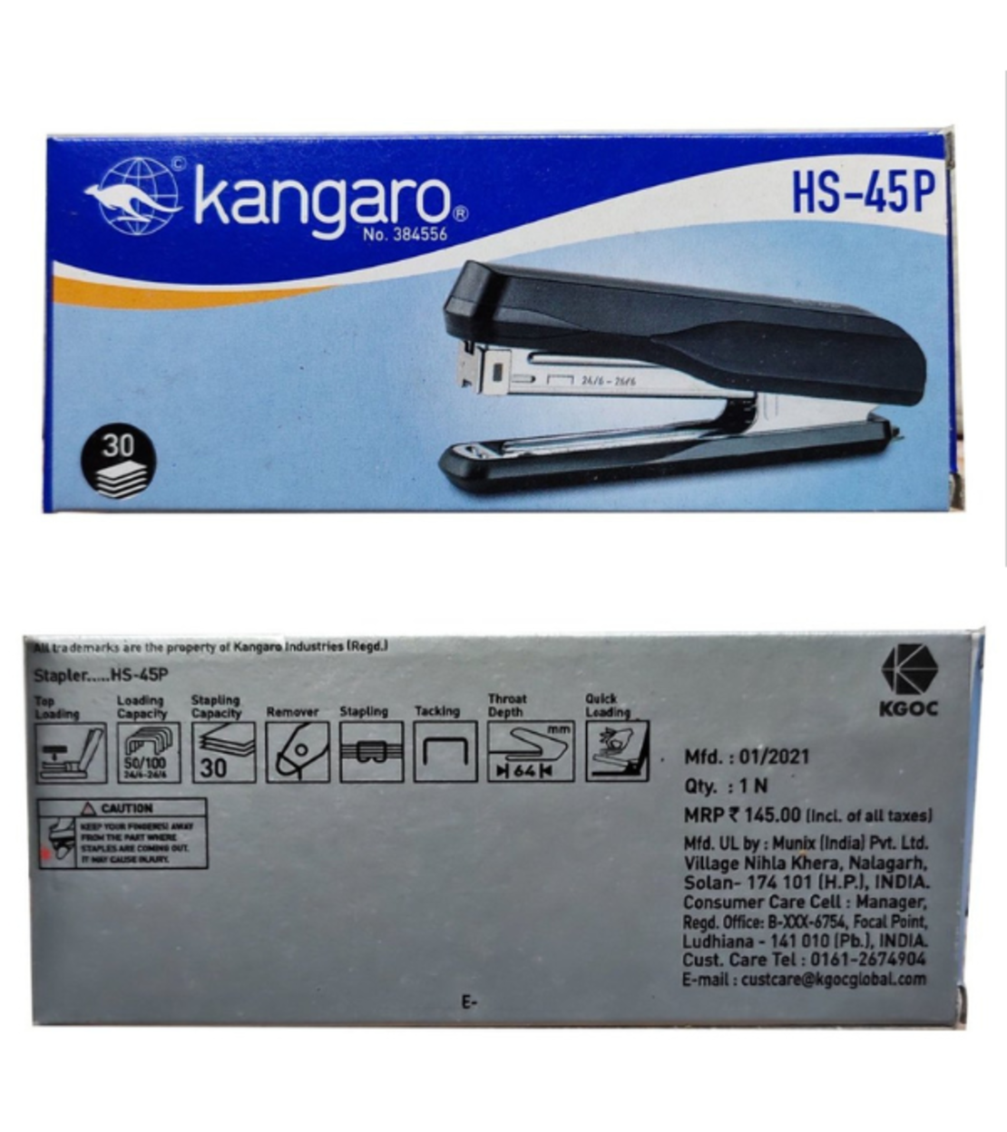 שדכן משרדי עד 30 דפים, כולל חולץ סיכות מובנה Kangaro HS-45P