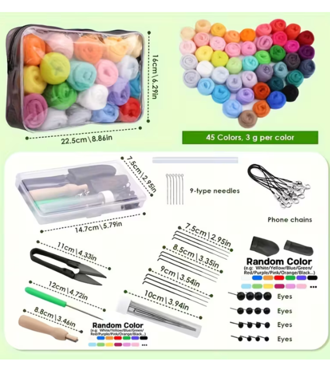 ערכת ליבוד צמר (Felting) – 45 צבעים + סט מחטים ואביזרים