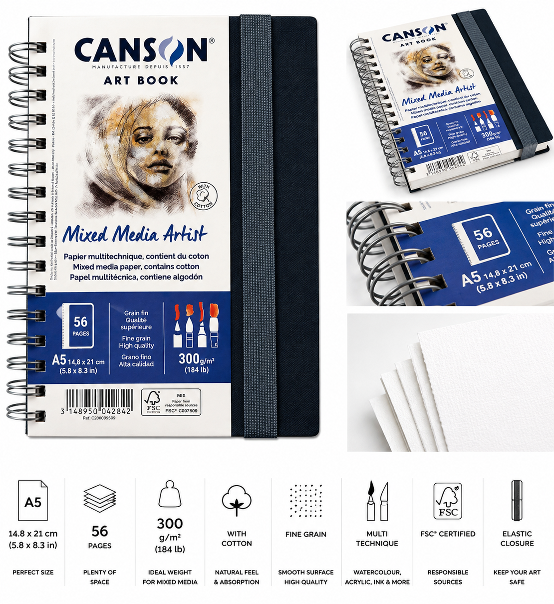 בלוק ספירלה לציור וטכניקות מעורבות Canson® Art Book Mixed Media Artist