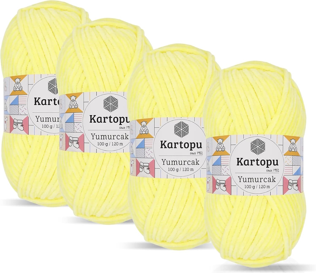 חוט קטיפה לסריגה Kartopu Yumurcak – צבע צהוב לימוני