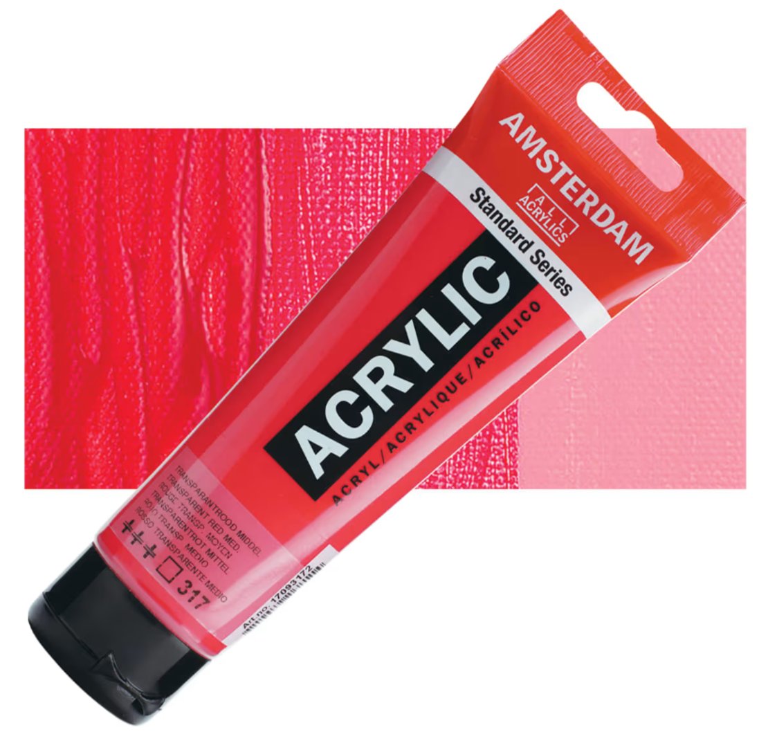 צבע אקריליק אמסטרדם מסדרת Standard אדום שקוף בינוני 120 מ״ל (Transparent Red Medium)