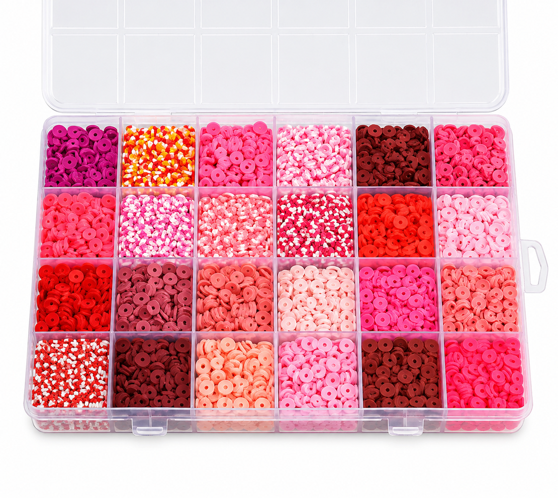 ערכת חרוזי Heishi מקצועית בגווני ורוד – Polymer Clay Beads Kit 24 Colors