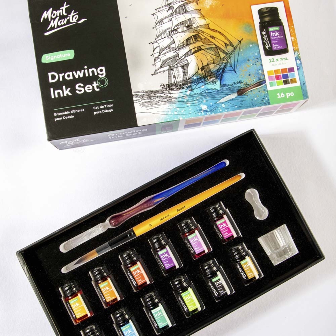 סט דיו לציור 16 חלקים Mont Marte Drawing Ink Set – Signature
