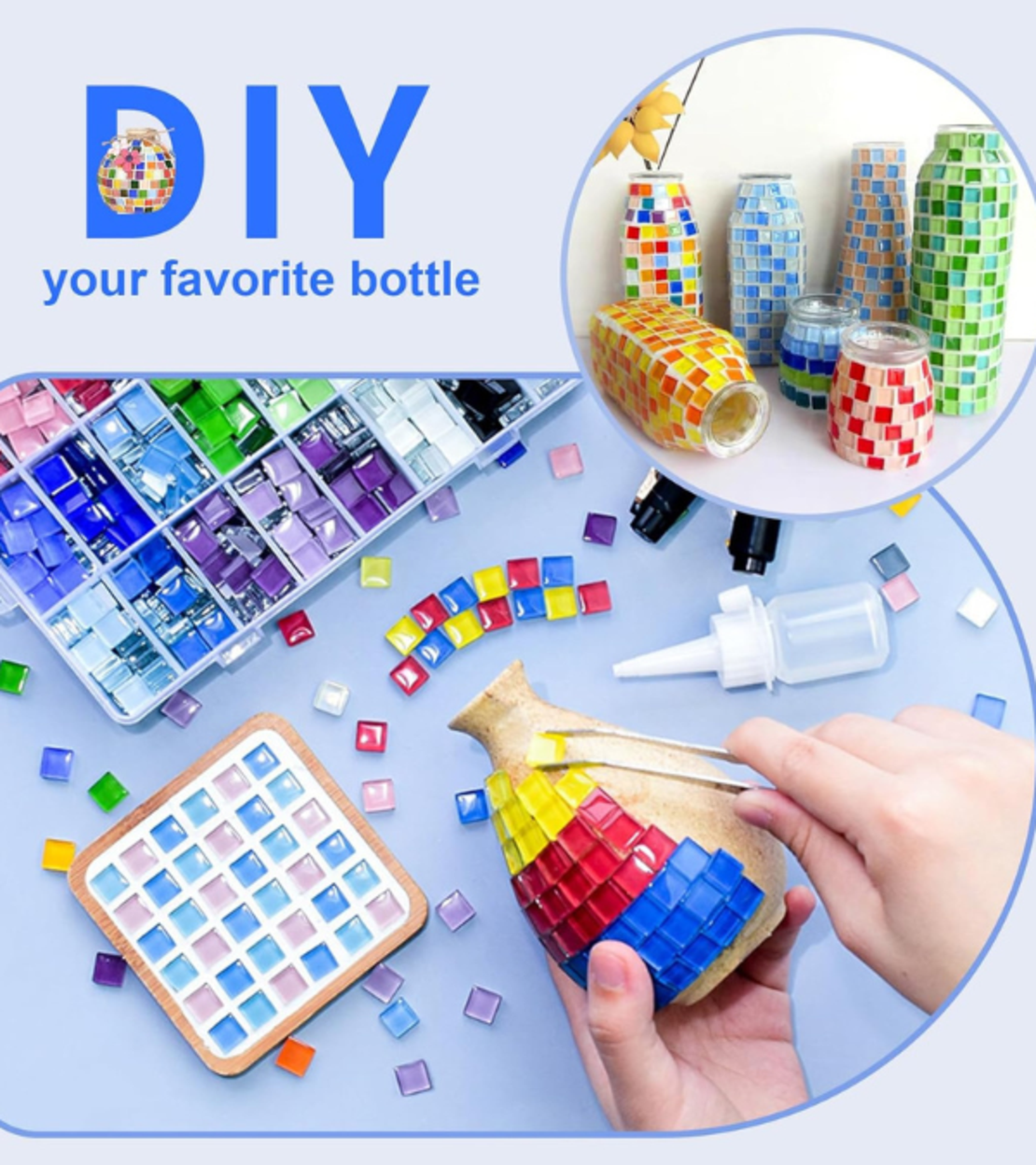 פסיפס זכוכית צבעוני ליצירה – 500 גרם (אבני פסיפס דקורטיביות)