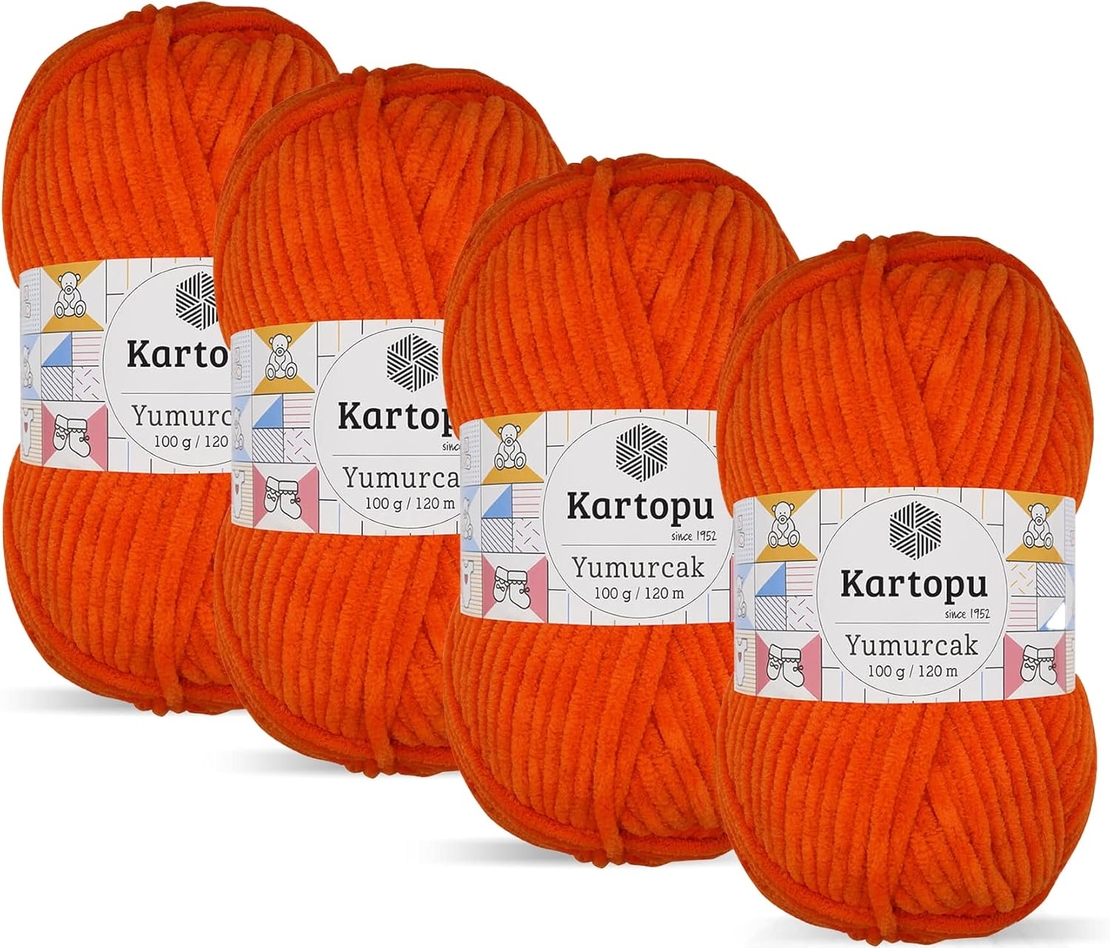 חוט קטיפה לסריגה Kartopu Yumurcak – צבע כתום