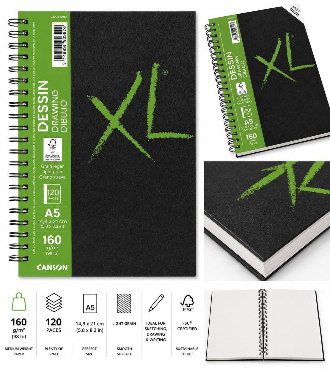 סקצ'בוק לרישום 120 דפים נייר 160 גרם -Canson XL Dessin Drawing A4