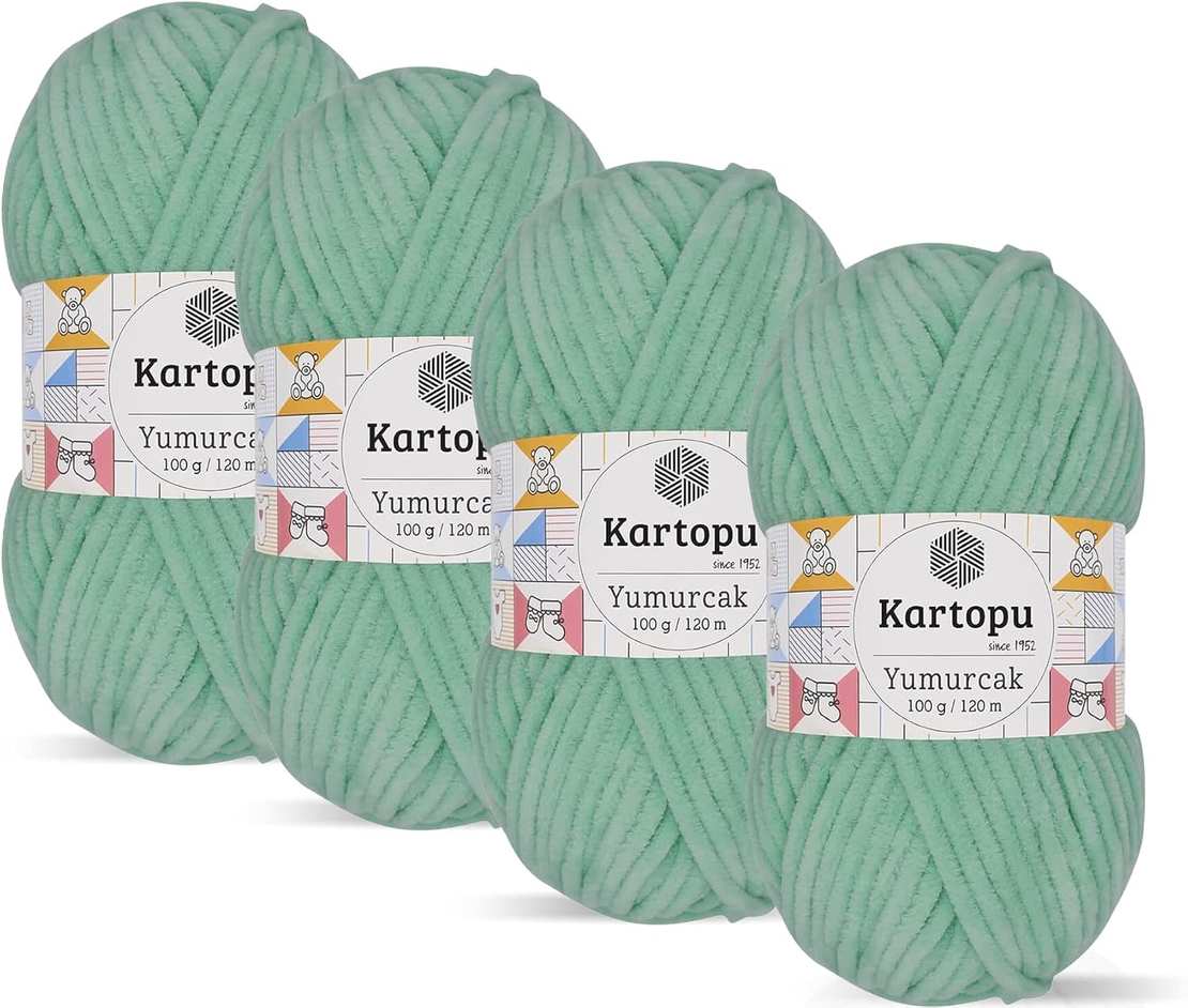 חוט קטיפה לסריגה Kartopu Yumurcak – צבע ירוק מנטה