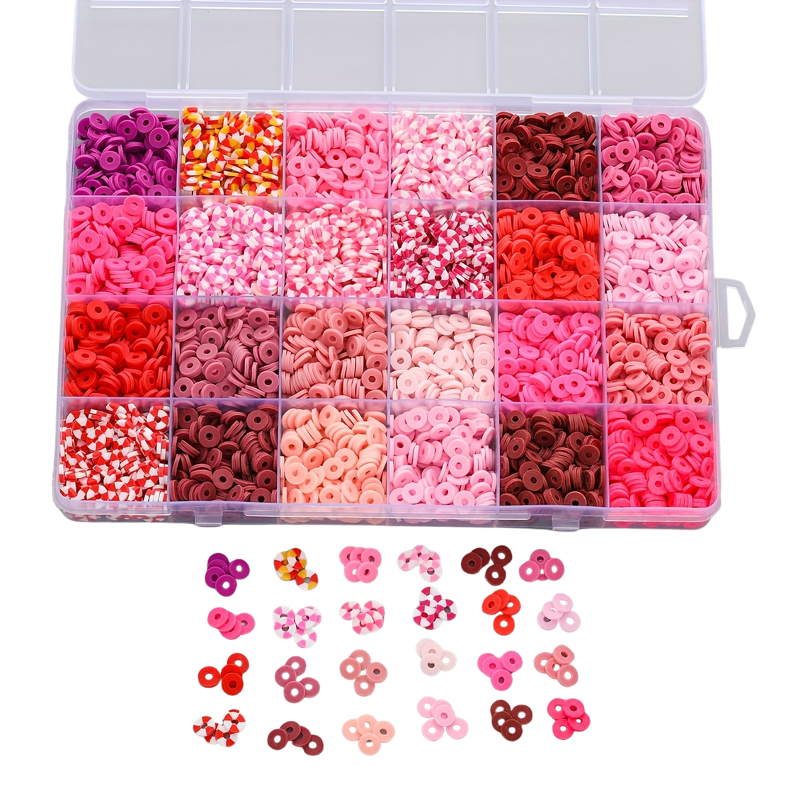 ערכת חרוזי Heishi מקצועית בגווני ורוד – Polymer Clay Beads Kit 24 Colors