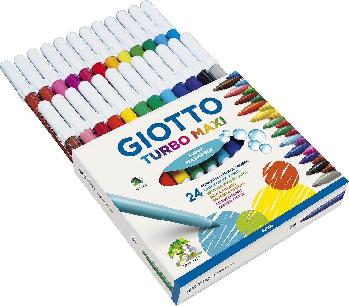 סט טושים רחיצים 24 גוונים עזים Giotto Turbo Color