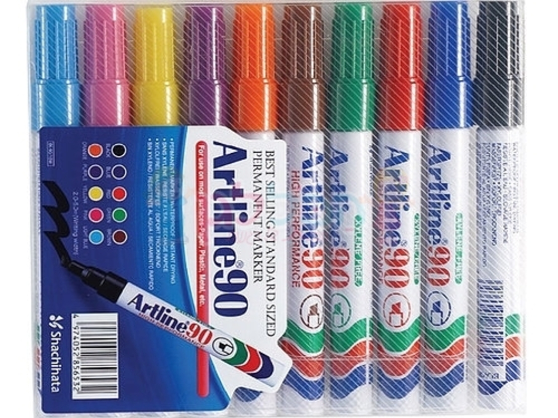 סט טושים פרמננט Artline 90 - מארז 10 צבעים ראש כתום (High Performance)