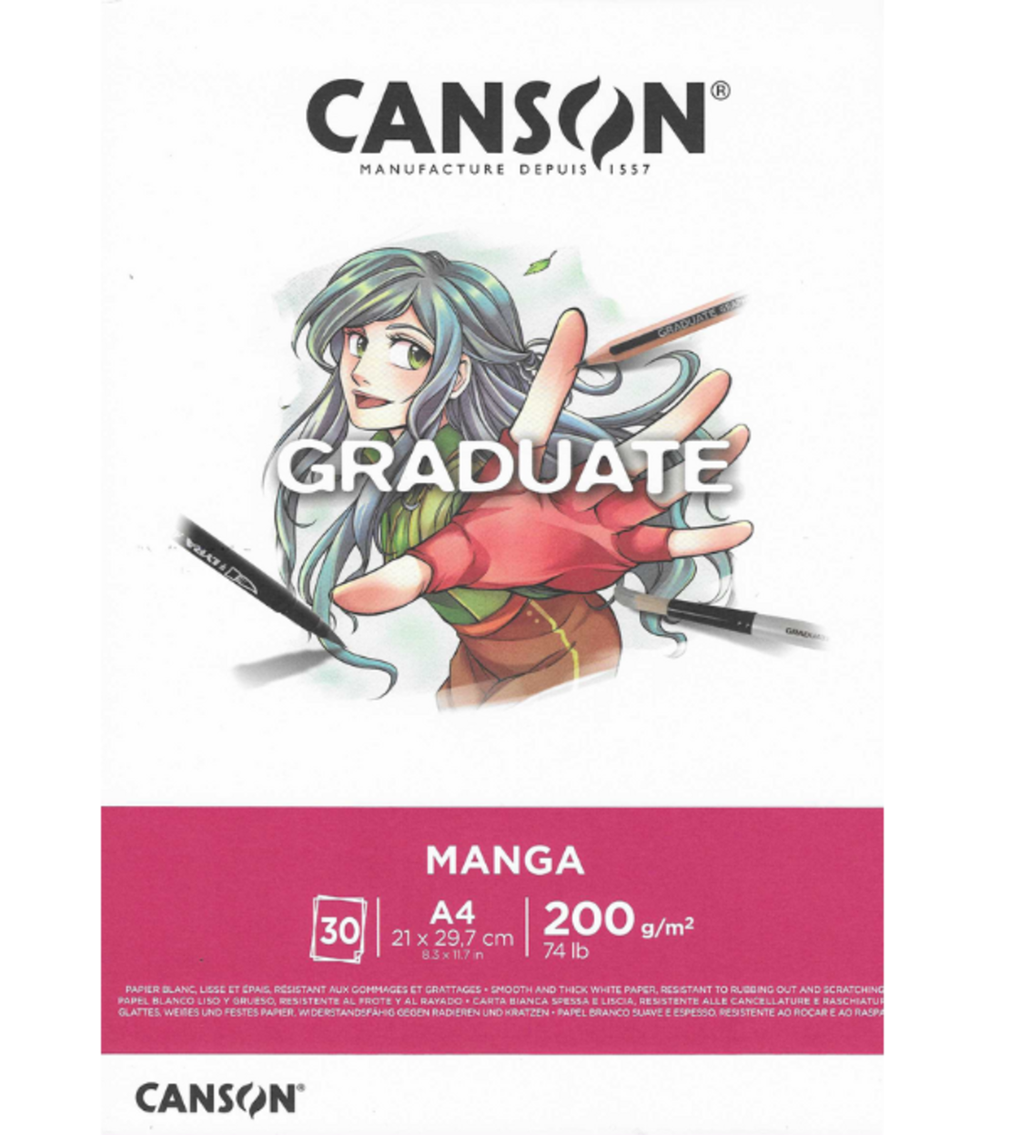 בלוק ציור מנגה 30 דפים 200 גרם - Canson Graduate Manga A4