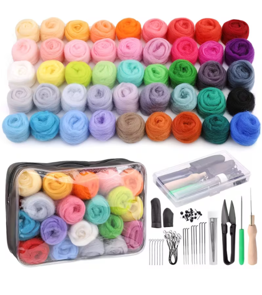 ערכת ליבוד צמר (Felting) – 45 צבעים + סט מחטים ואביזרים