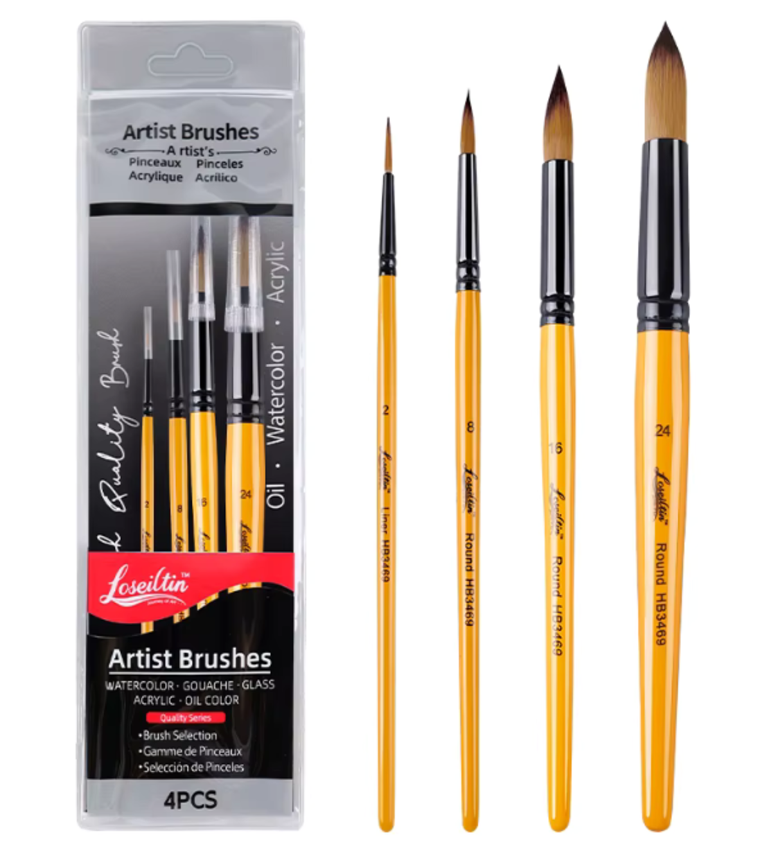 סט 4 מכחולים מקצועיים לציור עגולים – Loseilitin Artist Round Brush Set