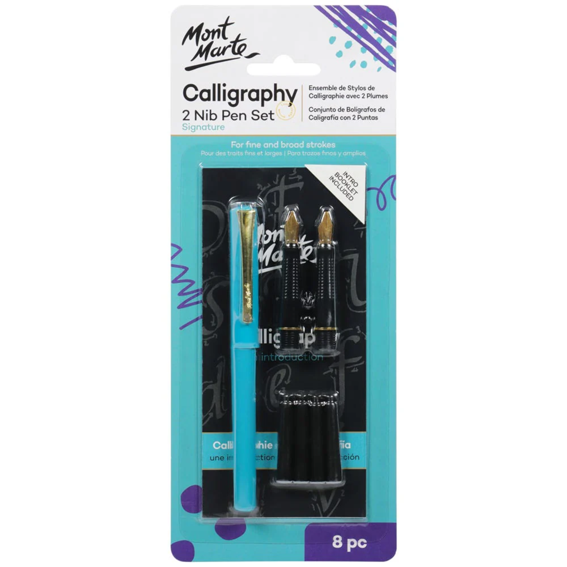 סט עט קליגרפיה עם שני ראשים 8 חלקים Mont Marte Calligraphy 2 Nib Pen Set