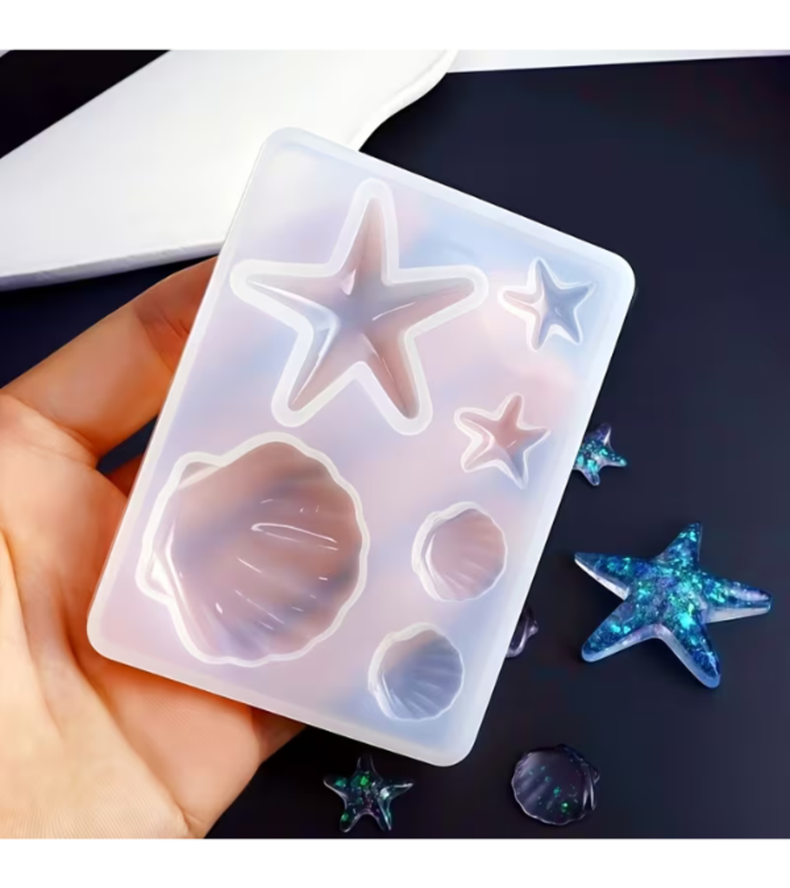 תבנית סיליקון לצדפים וכוכבי ים – ליציקות אפוקסי, נרות, סבון וחימר