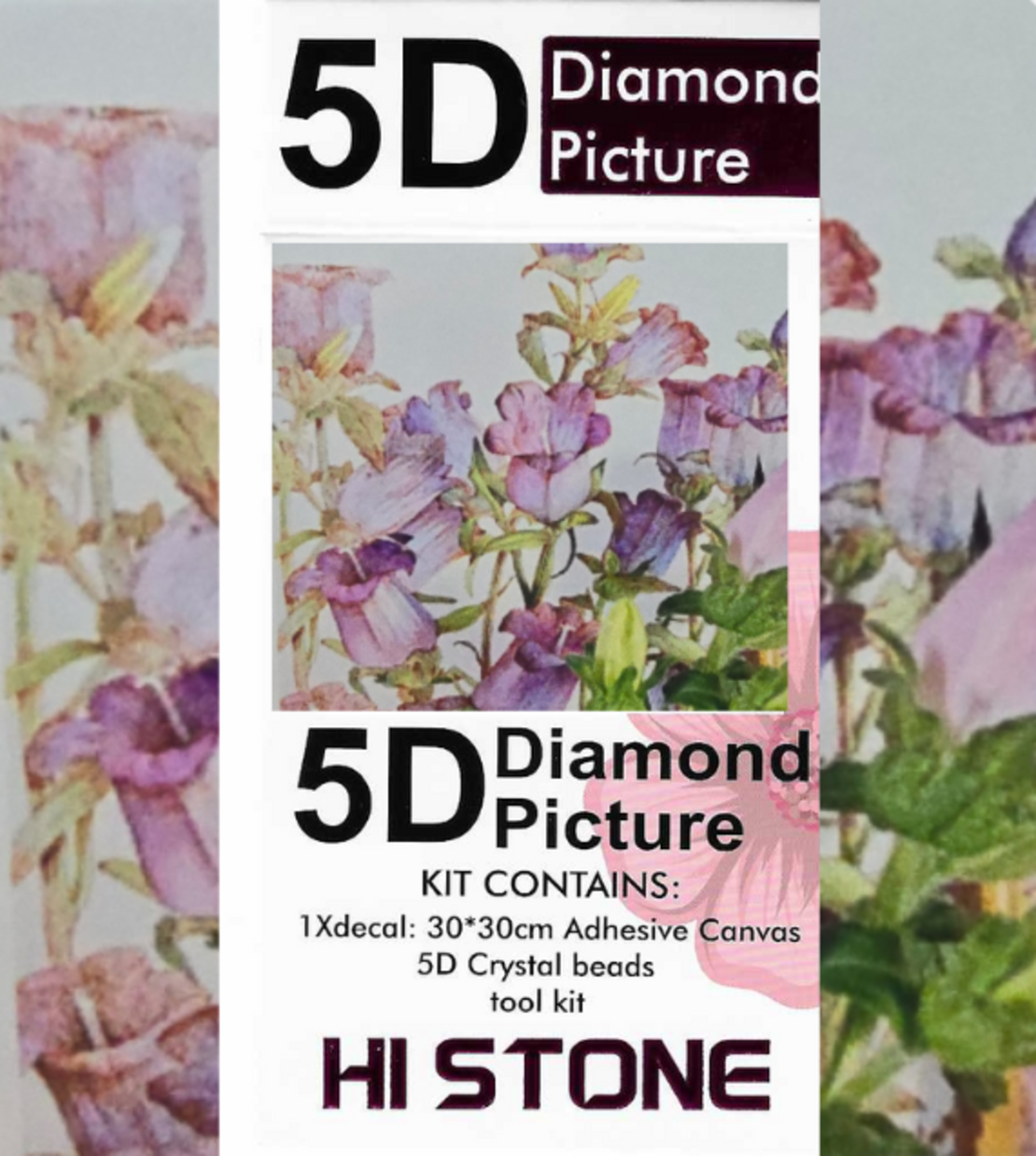 ערכת תמונת יהלומים 5D HI STONE - פרחי פעמונים סגולים - 30x30 ס