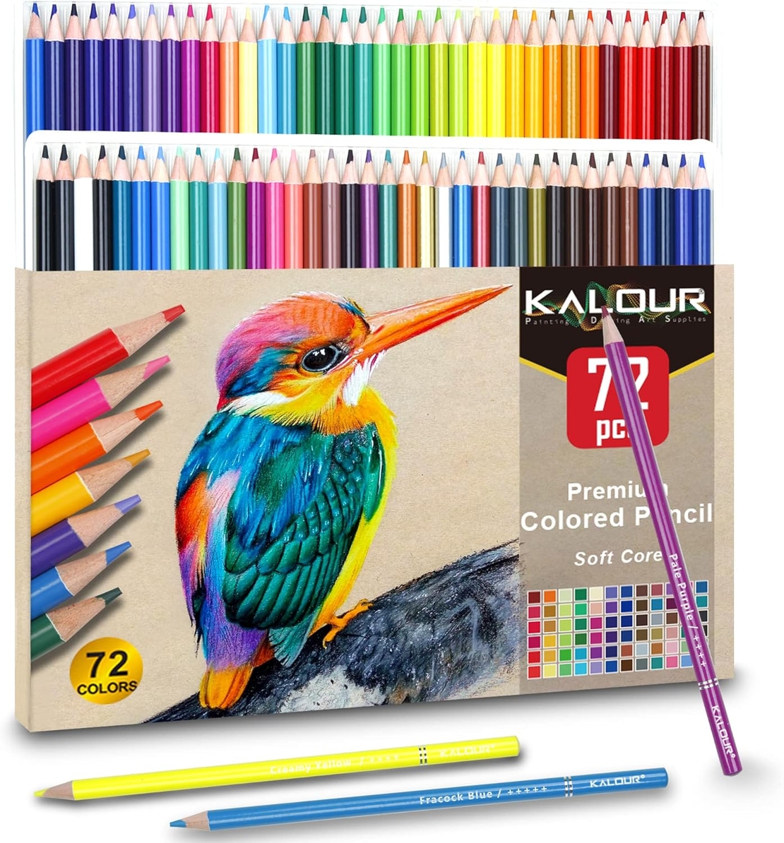 עפרונות צבעוניים איכותיים מבית KALOUR, סט 72 עפרונות