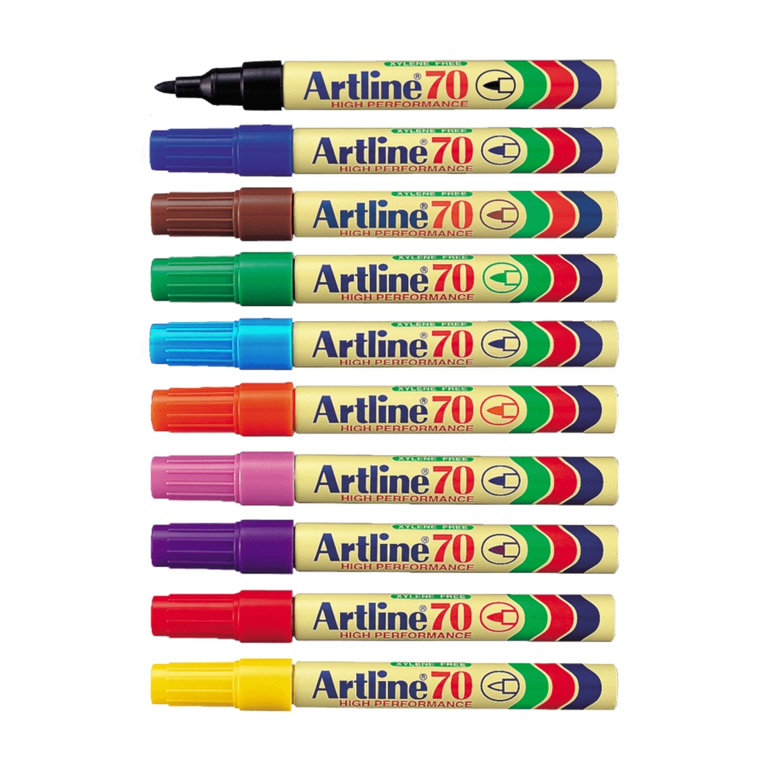 סט טושים פרמננט מארז 10 צבעים (ראש עגול) Artline 70 - High Performance