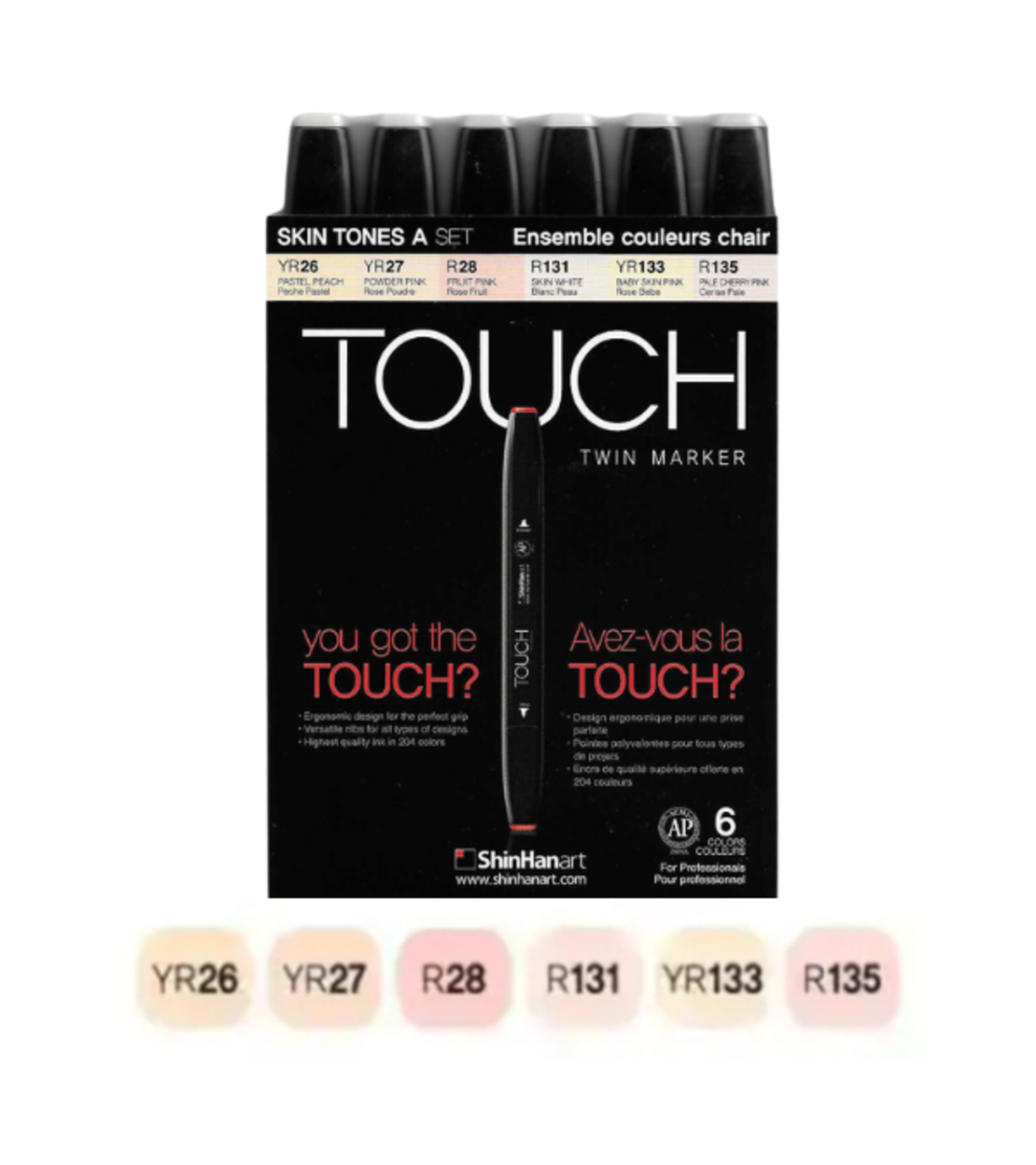 ערכת טושים Touch Twin 6 צבעים - סט גווני עור A על בסיס אלכוהול