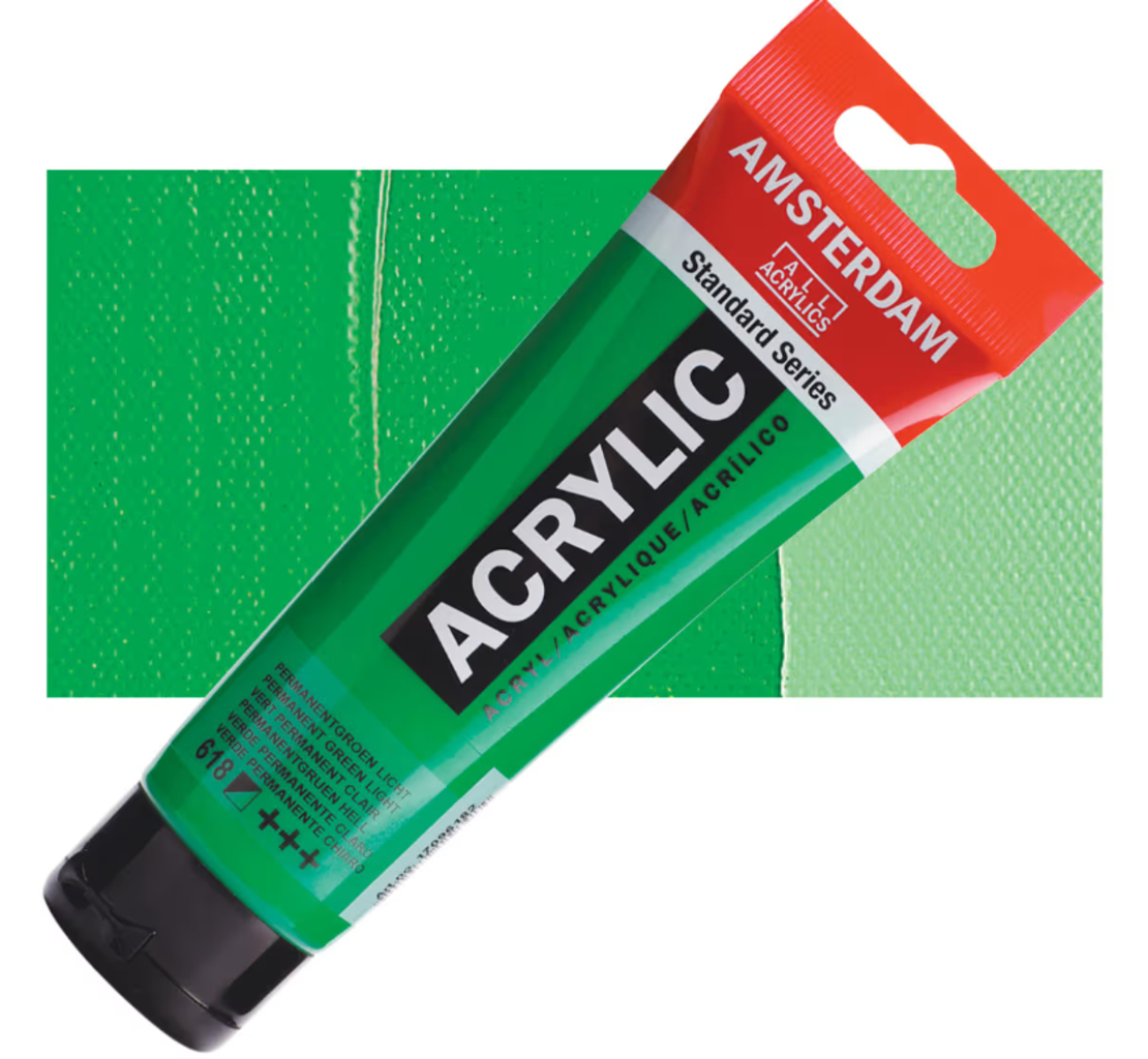 צבע אקריליק אמסטרדם מסדרת Standard – גוון ירוק בהיר קבוע (Permanent Green Light 618)