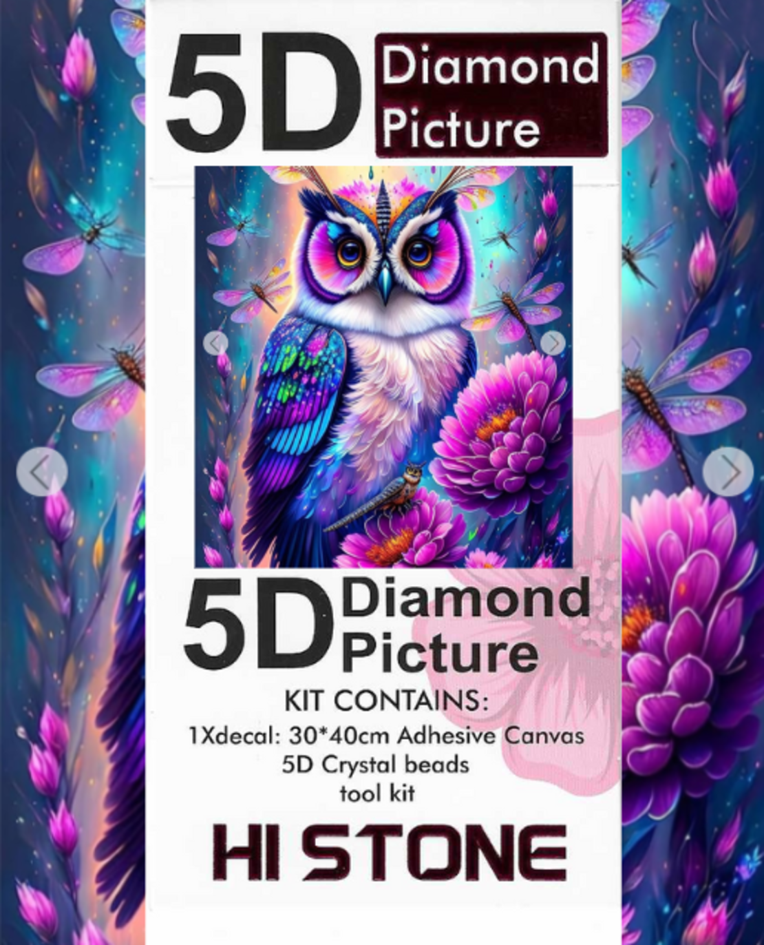 ערכת תמונת יהלומים 5D HI STONE - ינשוף צבעוני ופרחים - 30x40 ס