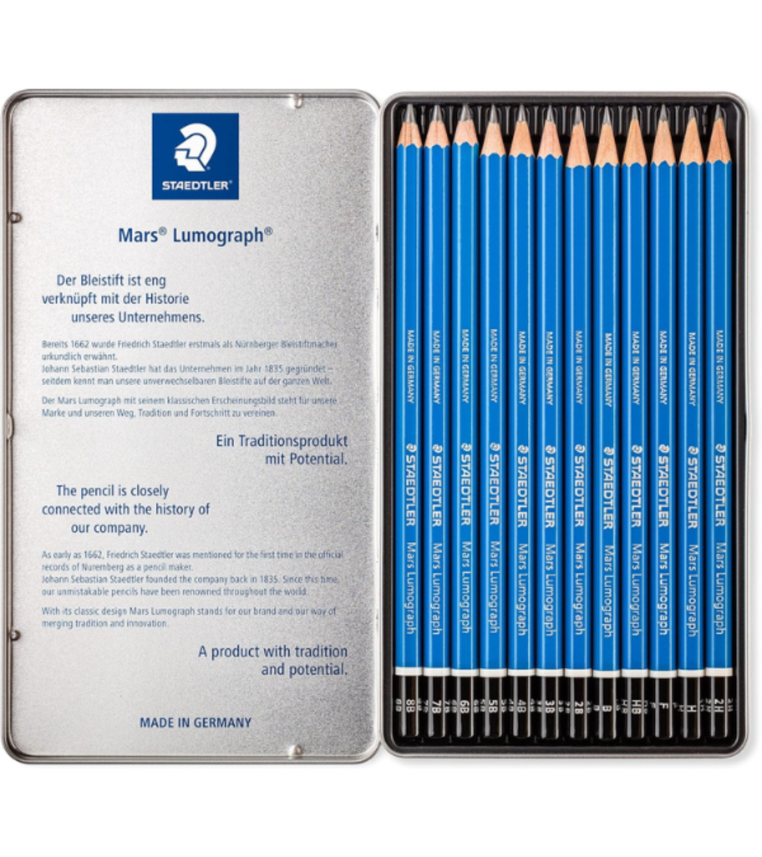 סט עפרונות גרפיט Staedtler Mars Lumograph – מארז 12 דרגות קשות