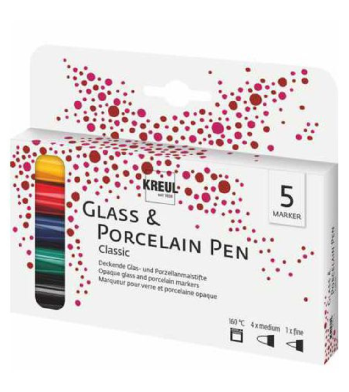סט 5 טושים לזכוכית ופורצלן KREUL – Classic | (Medium + Fine)