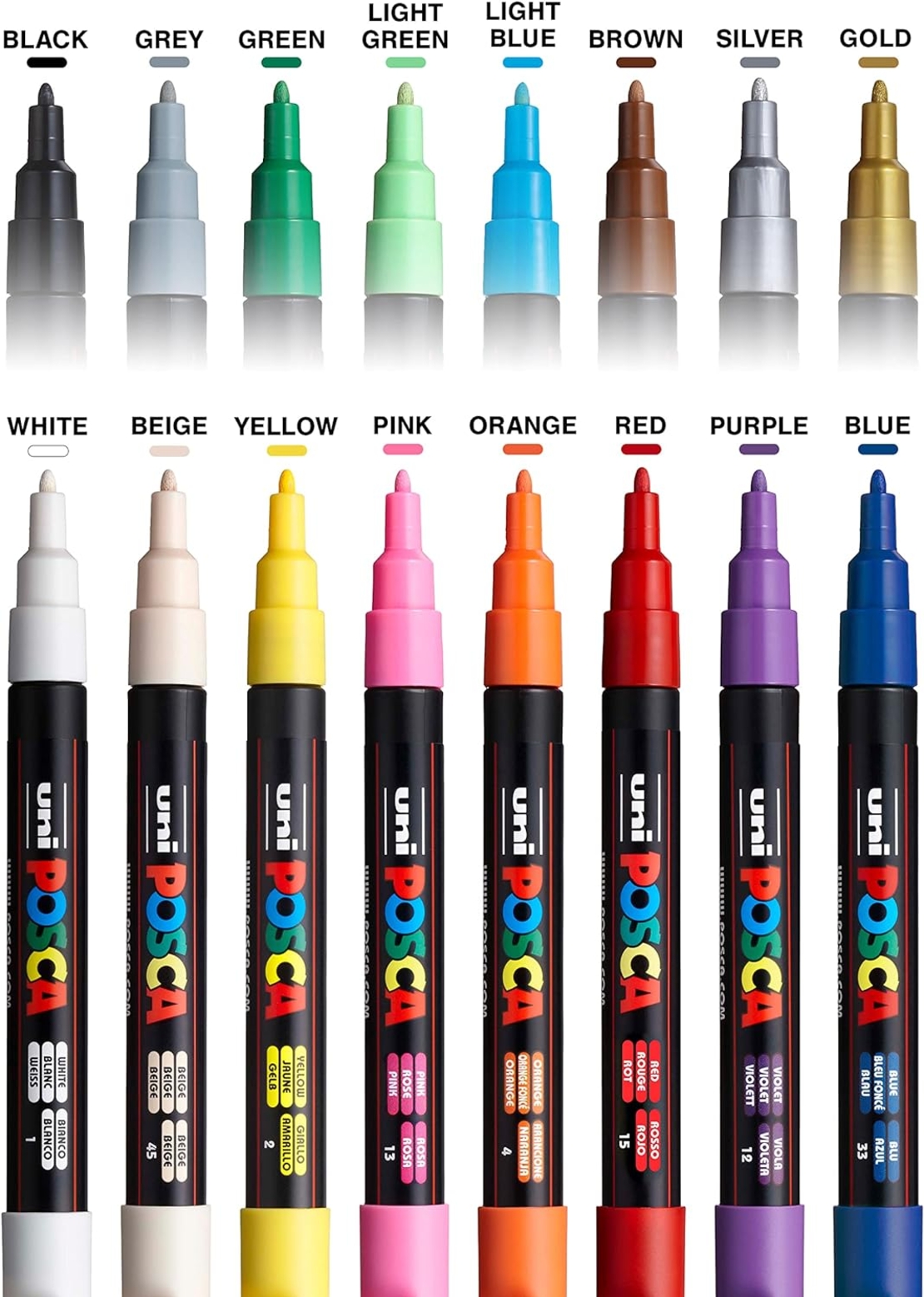 סט 16 טושים אקריליק פוסקה UNI POSCA PC-3M