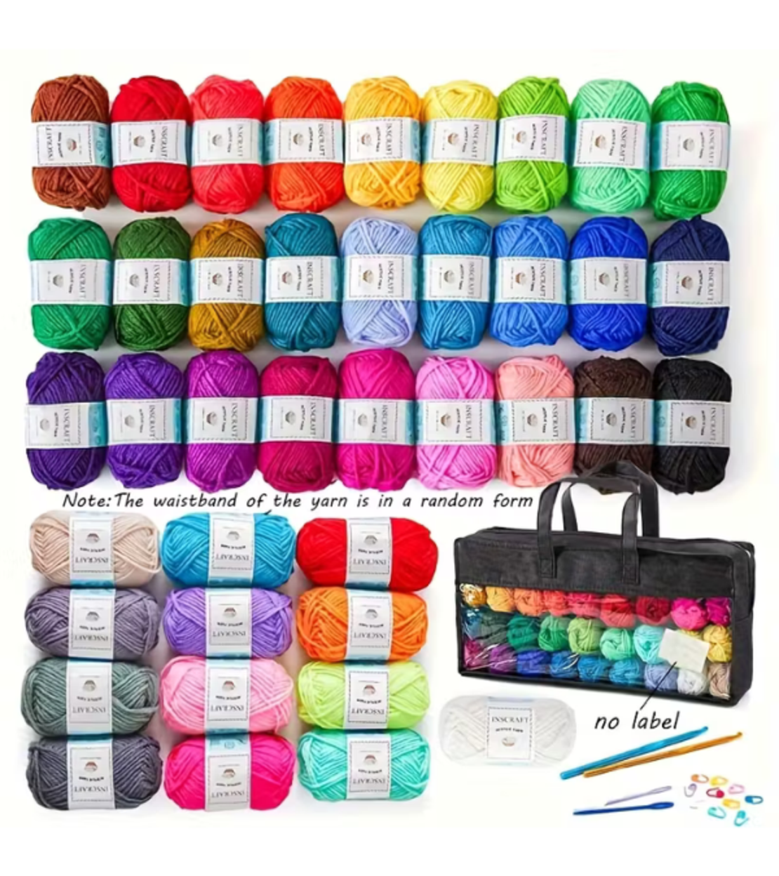 ערכת סריגה וקרושה – 40 גלילי חוט אקריליק צבעוניים + אביזרים