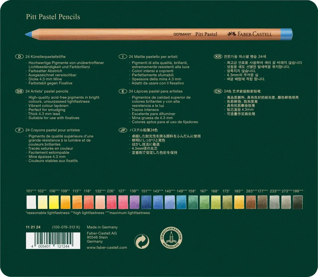 סט עפרונות פסטל קופסת פח – 24 עפרונות Faber-Castell Pitt