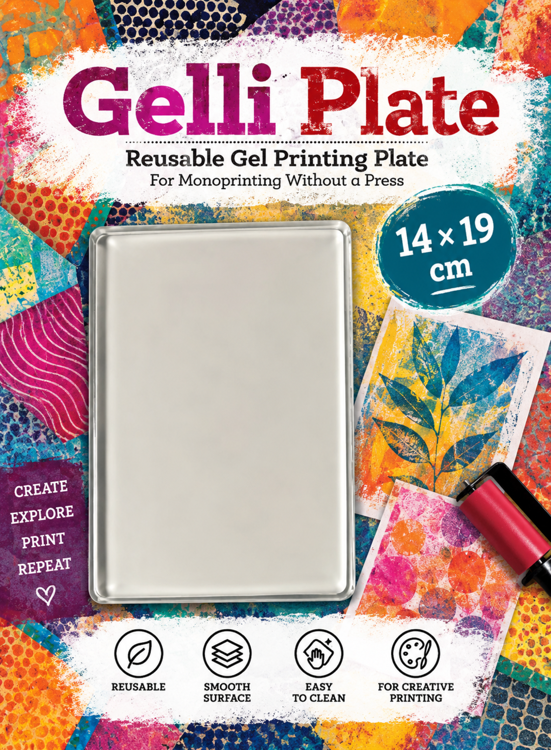 פלטת ג׳לי להדפסה Gelli Plate רב־פעמית – 14×19 ס״מ