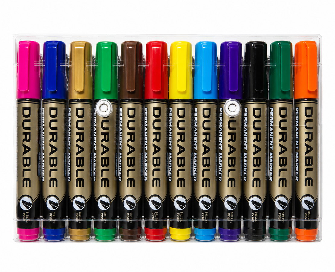סט טושים פרמננטיים 12 צבעים ראש קטום Durable