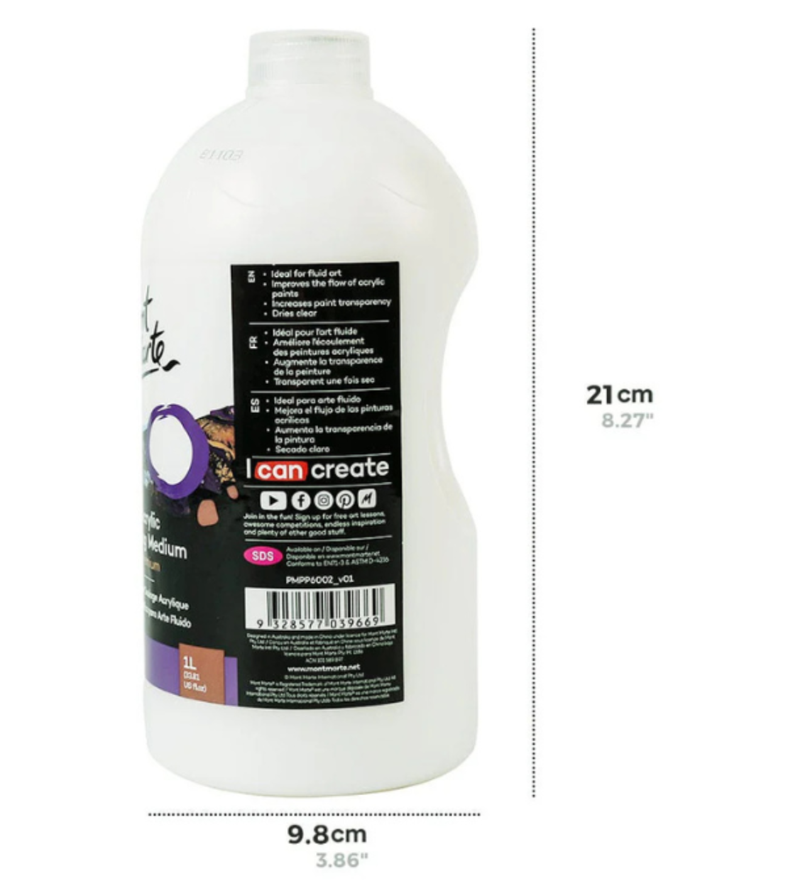 מדיום יציקה לצבע אקריליק בקבוק 1 ליטר Mont Marte Pouring Medium