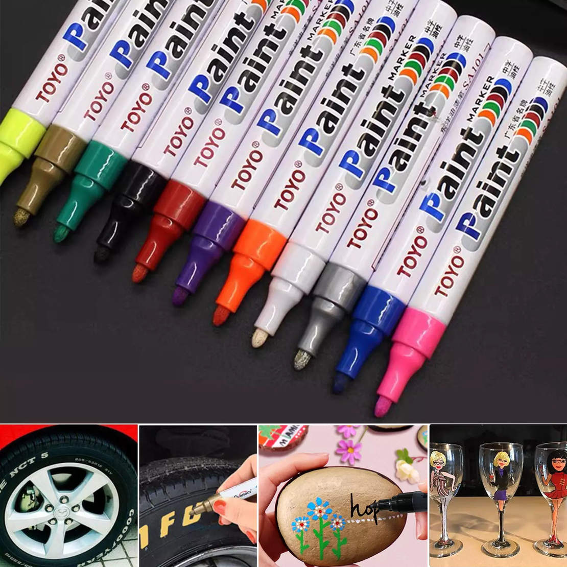 טושים פרמננטיים 3 צבעים: לבן, כסף וזהב TOYO Paint