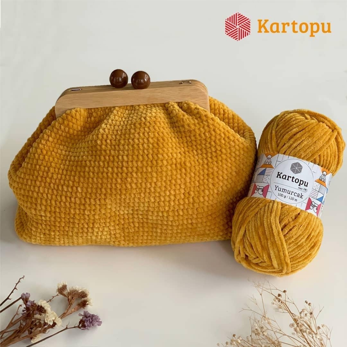 חוט קטיפה לסריגה Kartopu Yumurcak – צבע חרדל