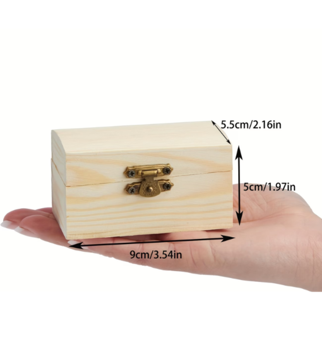 קופסת עץ קטנה עם סוגר מתכת – קופסת אחסון ויצירה לצביעה ועיצוב DIY (9×5.5×5 ס