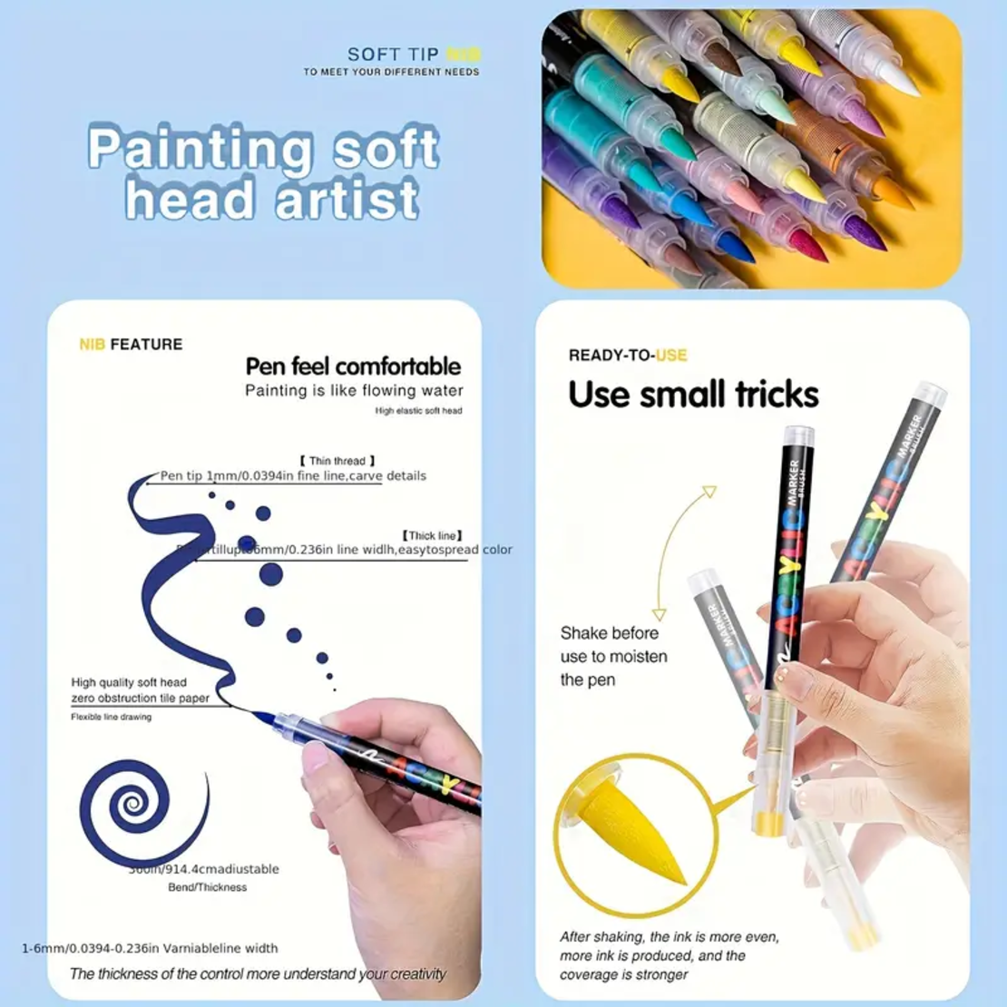 סט טושי אקריליק עם ראש מברשת – 48 צבעים AcrylicBrush-GN8101-48