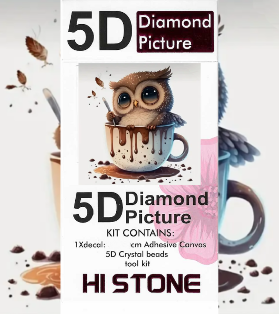 ערכת תמונת יהלומים 5D HI STONE - ינשוף בכוס שוקו - 20x20 ס