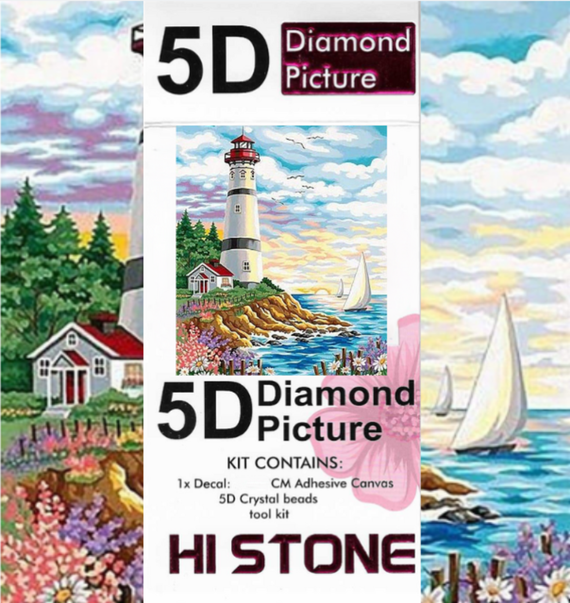 ערכת תמונת יהלומים 5D HI STONE - מגדלור על החוף - 50x40 ס