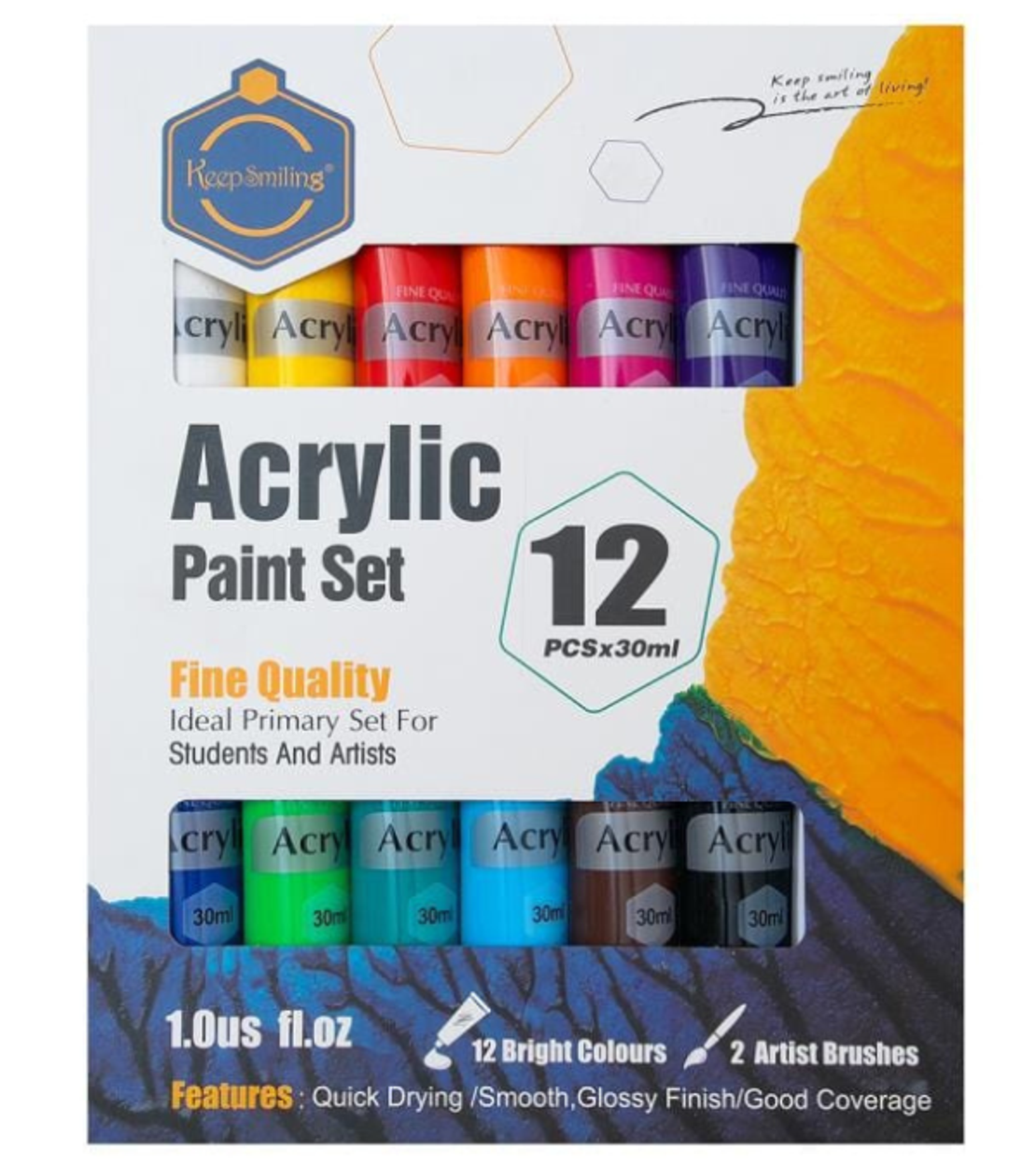 סט צבעי אקריליק איכותיים – 12 צבעים × 30 מ