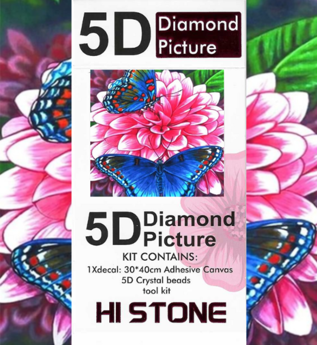ערכת תמונת יהלומים 5D HI STONE - פרפרים ופרחים גודל 40*50