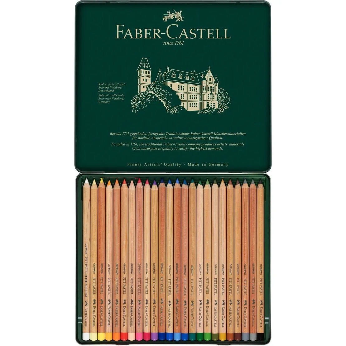 סט עפרונות פסטל קופסת פח – 24 עפרונות Faber-Castell Pitt