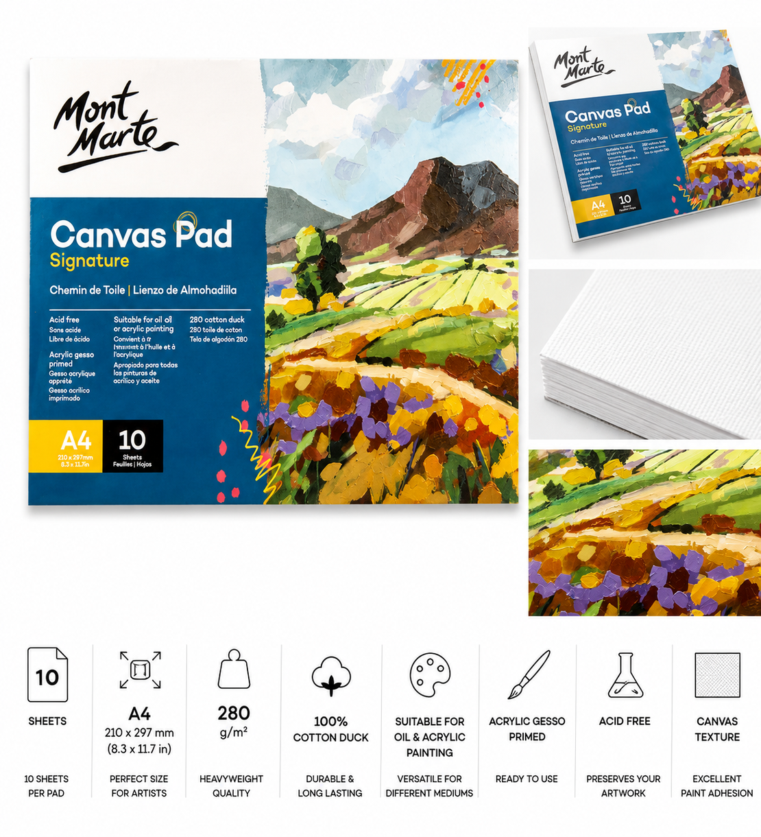 בלוק קנבס A3 לציור כולל 10 דפים Mont Marte Canvas Pad Signature