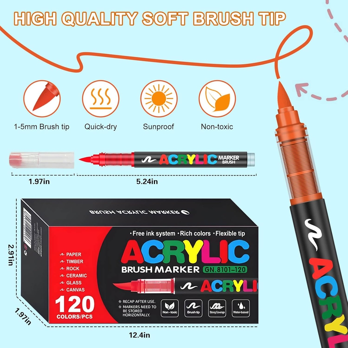 סט טושי אקריליק מקצועיים 120 צבעים – Acrylic Brush Markers Premium Set