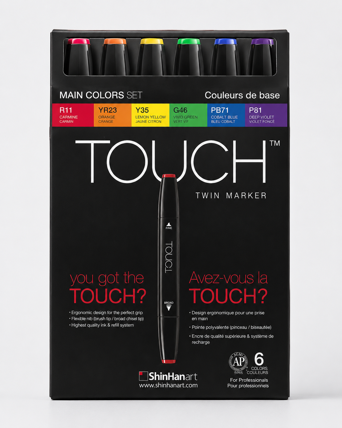 ערכת טושים Touch Twin 6 צבעים - סט בסיסי על בסיס אלכוהול דו-צדדי