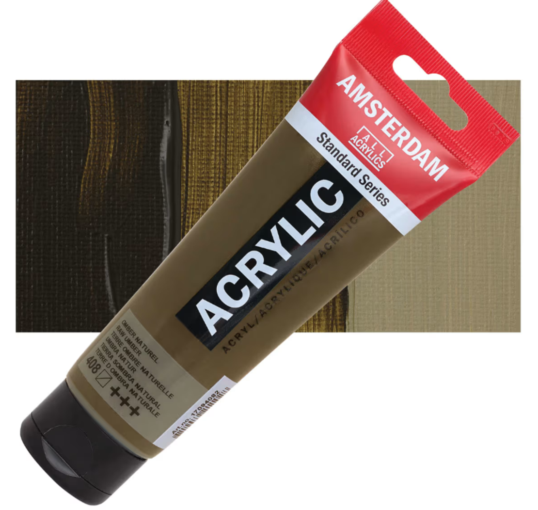 צבע אקריליק אמסטרדם מסדרת Standard – גוון אומבר טבעי (Raw Umber 408)