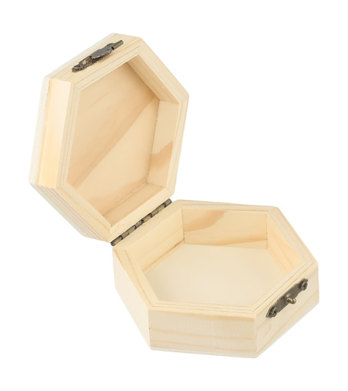 קופסת עץ משושה עם סגירת מתכת – 9×8×4 ס