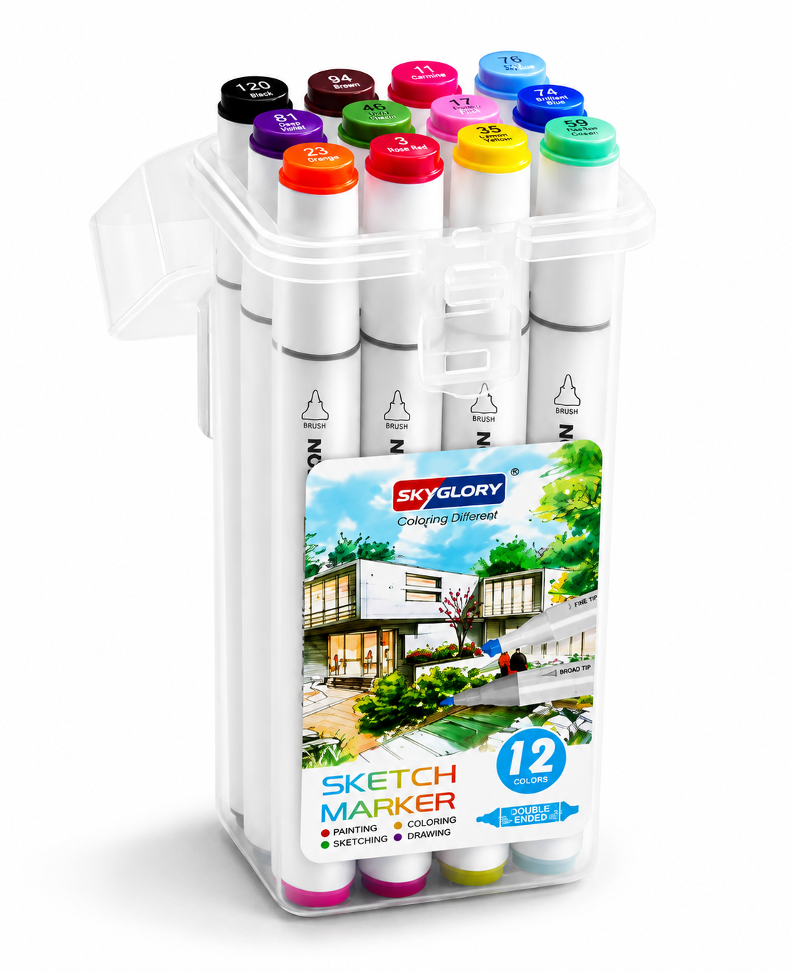 סט טושי סקיצה דו-צדדיים סט 12 צבעים – SkyGlory Sketch Marker