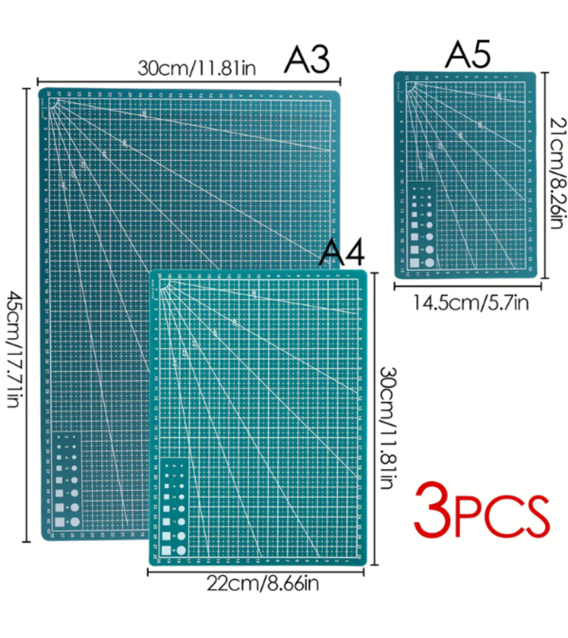 סט 3 משטחי חיתוך PVC – A3 / A4 / A5, צד אחד