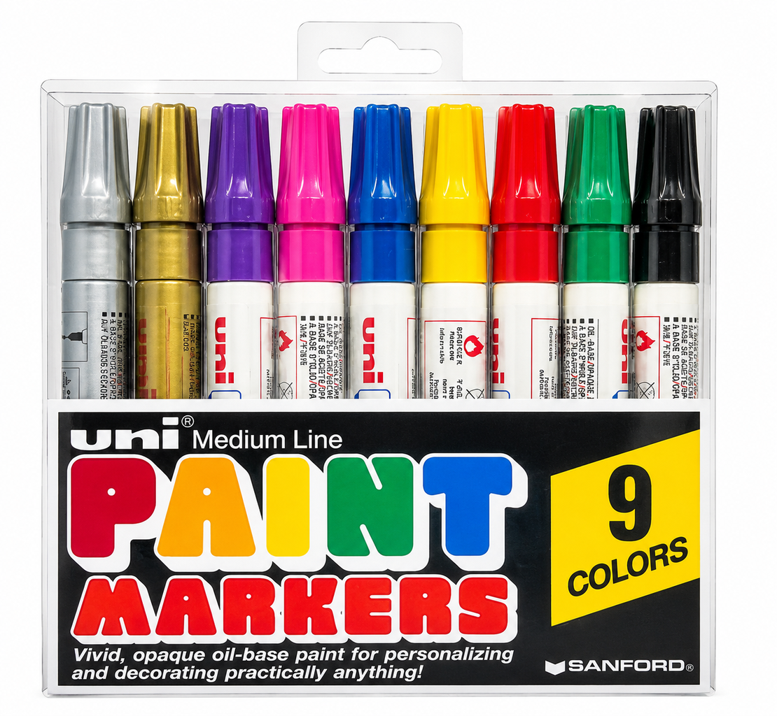 סט טושים על בסיס שמן 9 צבעים - UNI Paint Markers